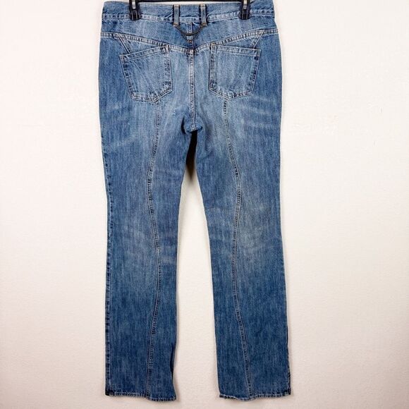 Roberto Cavalli Y2K 90s Low Rise Bootcut Distressed Denim Chain Jeans Size 32 - Picture 7 of 12